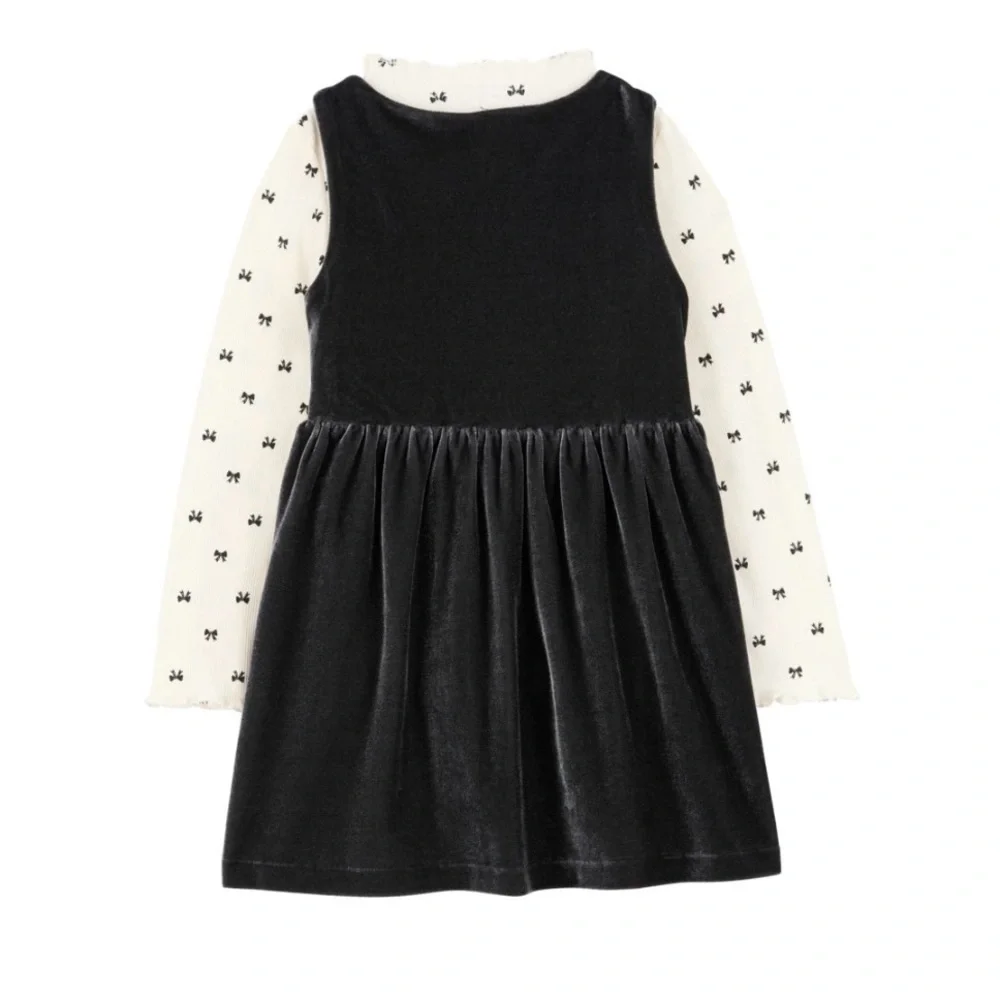 Carter’s Adorable Black Dress With White Long Sleeve Top Girls Set 3 Pieces